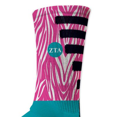 VictoryStore Zeta Tau Alpha Performance Crew Sock - Zebra Pattern