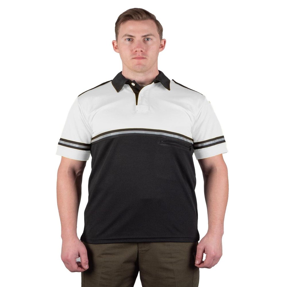 First Class Two Tone Bike Patrol Shirt with Reflective Stripes and Zipper Pocket (White and Black) (XL)