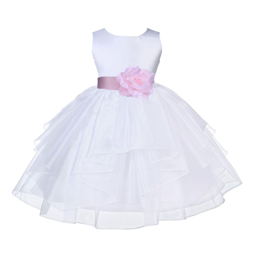 ekidsbridal Wedding Pageant White Shimmering Organza Flower Girl Dress 4613S 4
