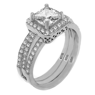 1000 Jewels Sterling Silver 1.69ct Russian Ice on Fire CZ 2 Pc Wedding Ring Set with Ring Guard, Bebe sz 6.0