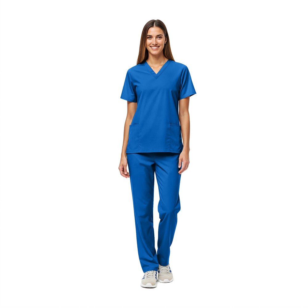 Women's Scrub Set - Medical Scrub Top and Pant, True Royal, Medium
