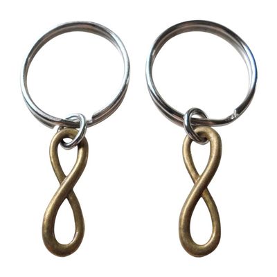 JewelryEveryday Double Keychain Set Small Bronze Infinity Symbol Keychain - You And Me For Infinity; Couples Keychain Set