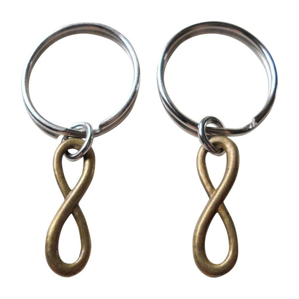 JewelryEveryday Double Keychain Set Small Bronze Infinity Symbol Keychain - You And Me For Infinity; Couples Keychain Set