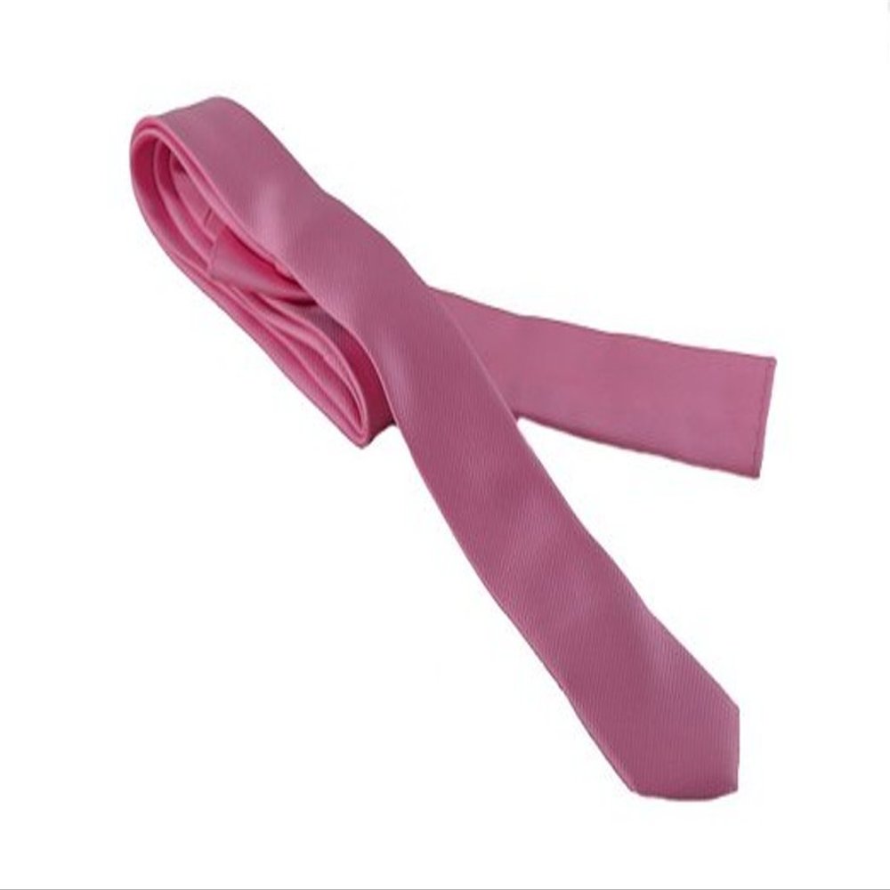 City Skinny Necktie Thin Necktie Narrow Tie with Hankerchief Dark Pink