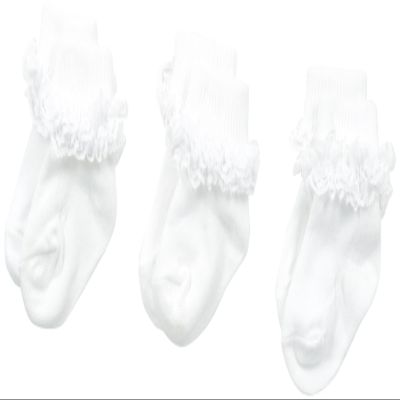 Jefferies Socks Baby-Girls Newborn Double Row Lace 3 Pair Pack Socks, White, Infant