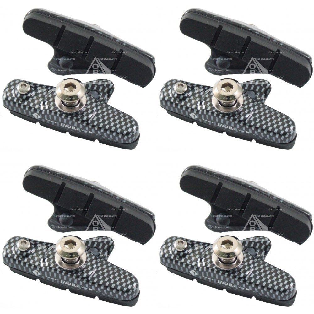 4 Pairs (8 Pads) Road Brake Pads Compatible with Shimano Dura-Ace, Ultegra, 55mm Long Carbon Effect Finish Cartridge with Replacable Inserts