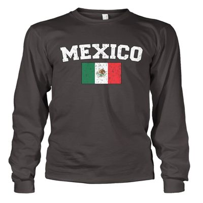 Cybertela Men's Faded Distressed Mexican Mexico Flag Long Sleeve T-Shirt (Charcoal, Small)