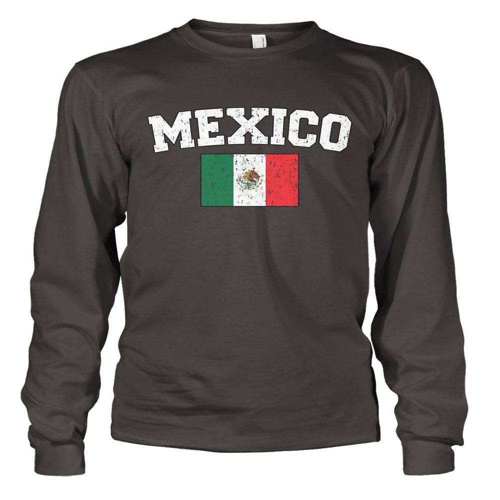 Cybertela Men's Faded Distressed Mexican Mexico Flag Long Sleeve T-Shirt (Charcoal, Small)