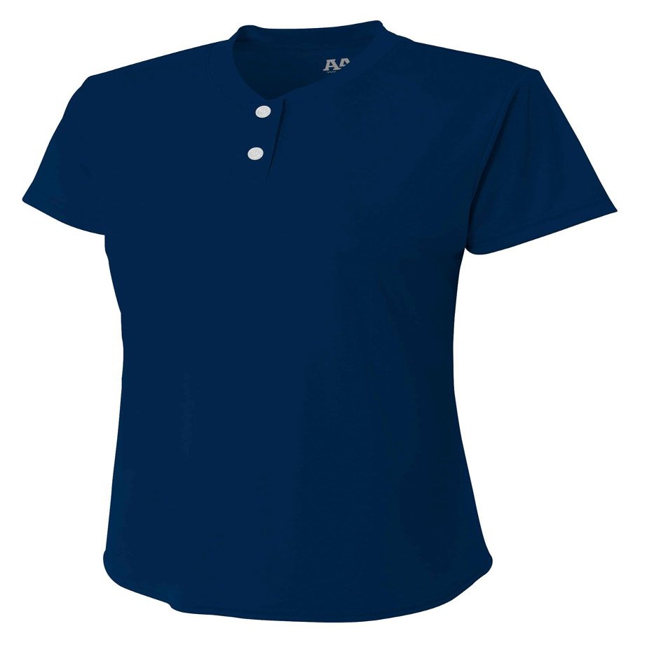 A4 Womens Tek 2-Button Henley, Large, Navy