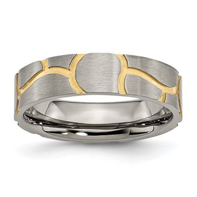 Titanium Brushed Yellow IP-plated 6mm Grooved Band Size 10.5