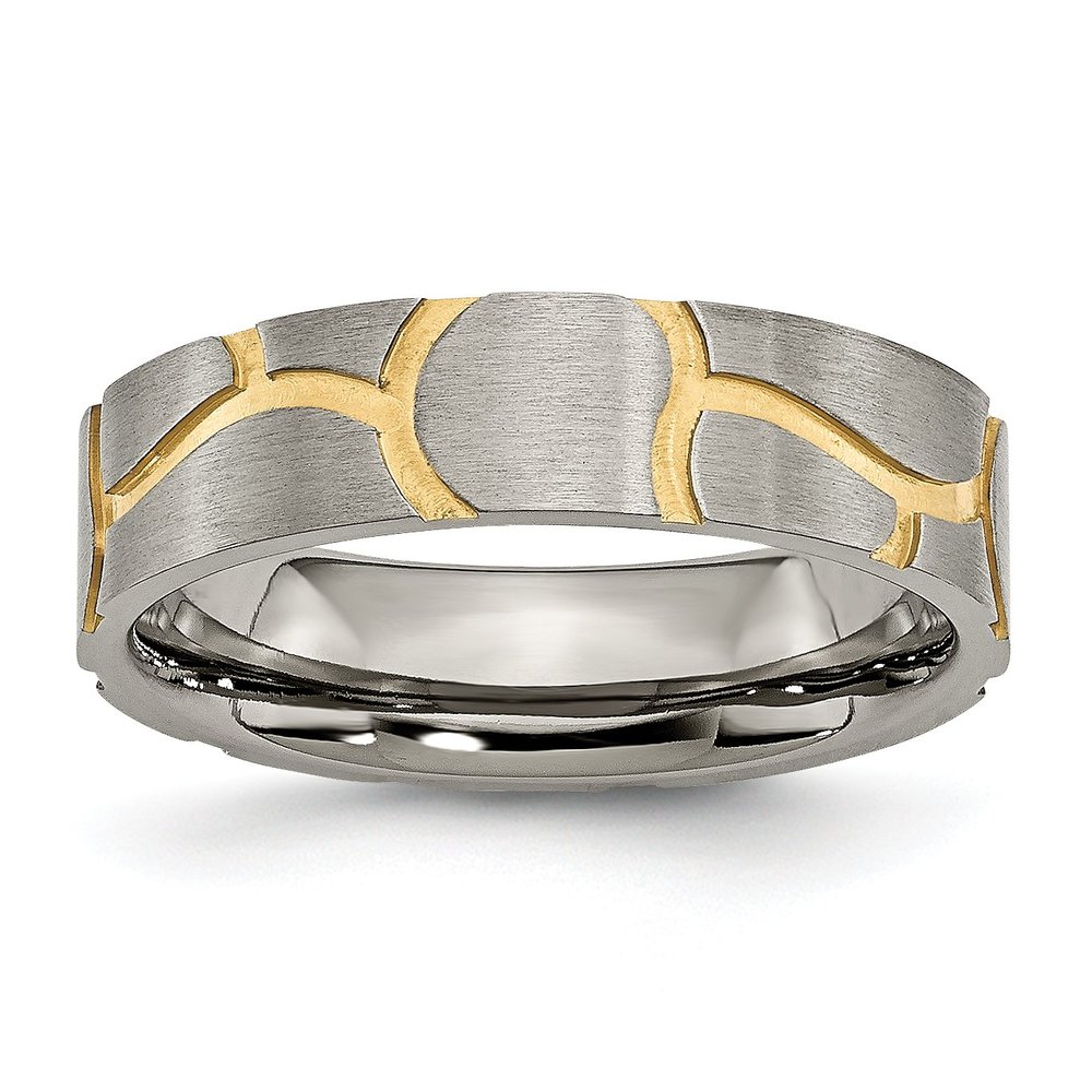 Titanium Brushed Yellow IP-plated 6mm Grooved Band Size 10.5