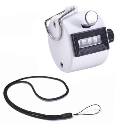 FormVan 4-Digit Hand Tally Counter with Lanyard, Mechanical Lap Tracker Manual Clicker with Metal Finger Ring Hoop Holder,White