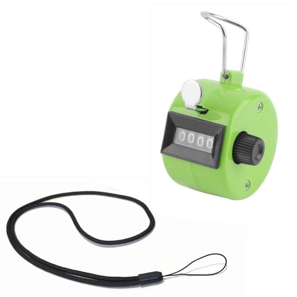FormVan 4 Digit Hand Tally Counter with Lanyard, Mechanical Lap Tracker Manual Clicker with Metal Finger Ring Hoop Holder,Green