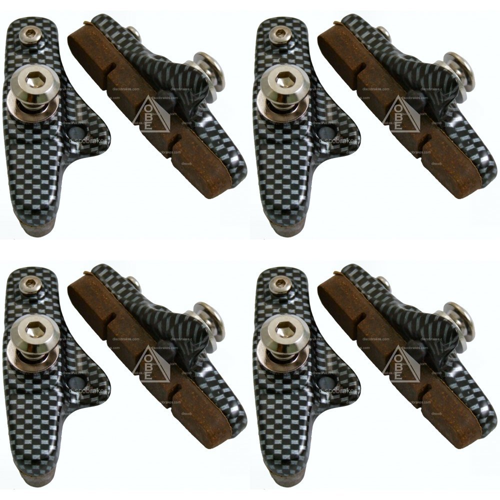 4 Pairs (8 Pads) Road Brake Pads Compatible with Shimano DuraAce Dura Ace,Ultegra, Suit Carbon Rim, Carbon Effect Finish, Cartridge/Holder with Replaceable Inserts