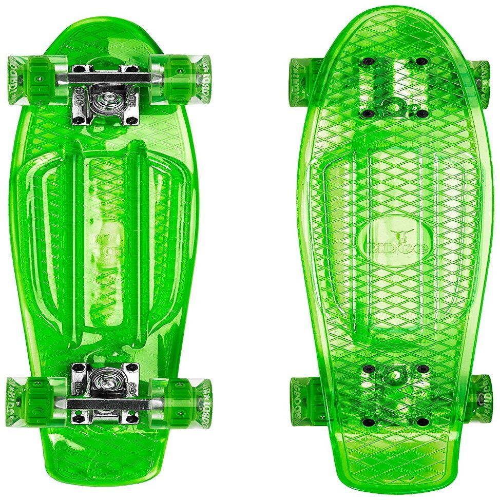 Ridge Skateboards Unisex's Blaze Mini Cruiser Skateboard-Transparent Deck Colour LED, 22-Inch, Green-Multi