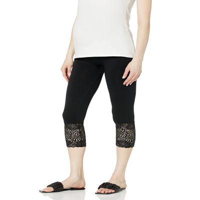 Lamaze Maternity Women's Lace Bottom Crop Legging, Black, Small