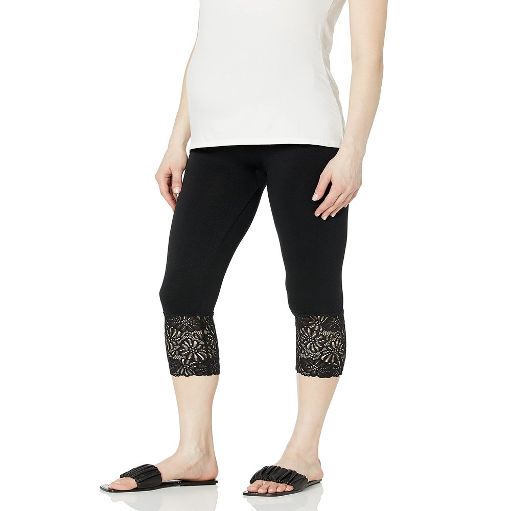Lamaze Maternity Women's Lace Bottom Crop Legging, Black, Small