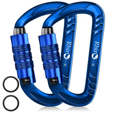 Rhino Produxs 12kN (2697 lbs) Heavy Duty Carabiner Clips, for Securing Pets, Outdoor, Camping, Hiking, Hammock, Dog Leash Harness, Keychains