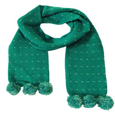 COUVER Girls Soft Acrylic Fashion/Stylish Turquoise Pom-Pom with White Heart Scarf