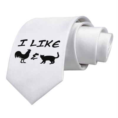 TOOLOUD I Like Rooster & Cat Silhouette Printed White Neck Tie