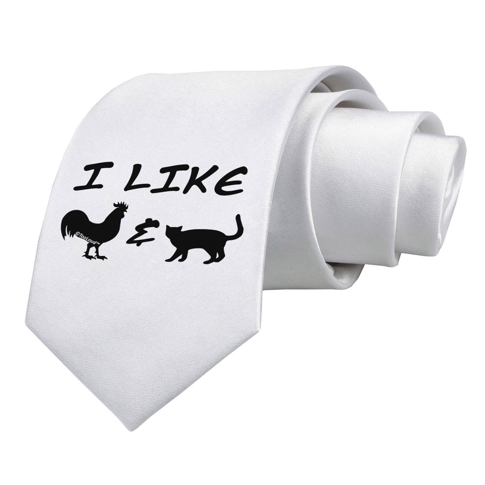 TOOLOUD I Like Rooster & Cat Silhouette Printed White Neck Tie