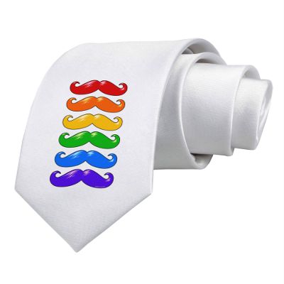 TOOLOUD Colorful Rainbow Mustaches Printed White Neck Tie