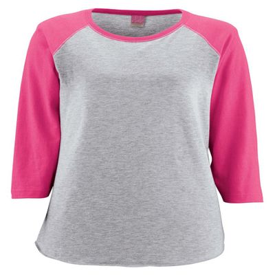 LAT-Ladies' Fine Jersey Baseball T-Shirt-3530-LG-Vntge Hthr- Vntge Hot Pink