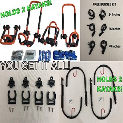 Tangy Orange Folding J-Style Kayak Rack ROOF TOP and Wall Carrier Bundle