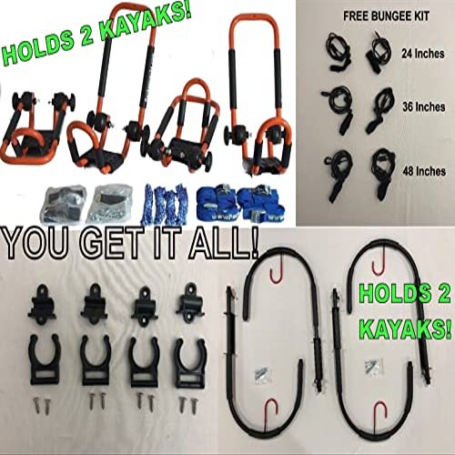 Tangy Orange Folding J-Style Kayak Rack ROOF TOP and Wall Carrier Bundle