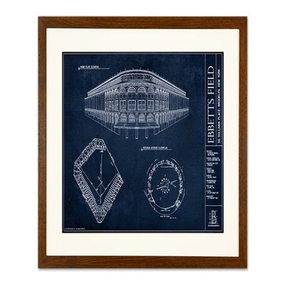 Ebbets Field Blueprint Style Print (Framed - Walnut, 18" H x 24" W)