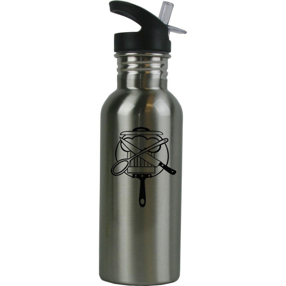Personalized Custom Chef Stainless Steel Water Bottle with Straw Top 20 Ounce Sport Water Bottle Customizable