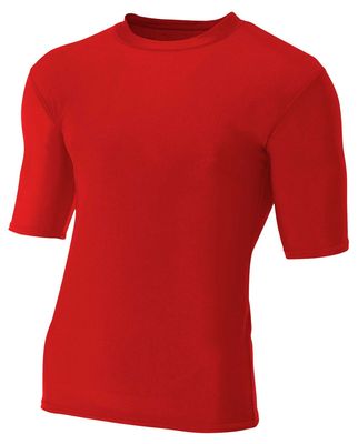 A4 Men's Compression Crew 1/2 Sleeve, Scarlet, Large