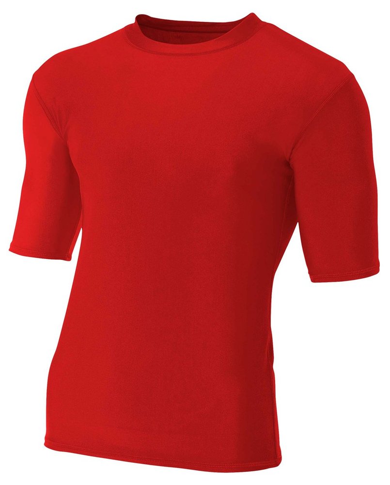 A4 Men's Compression Crew 1/2 Sleeve, Scarlet, Large