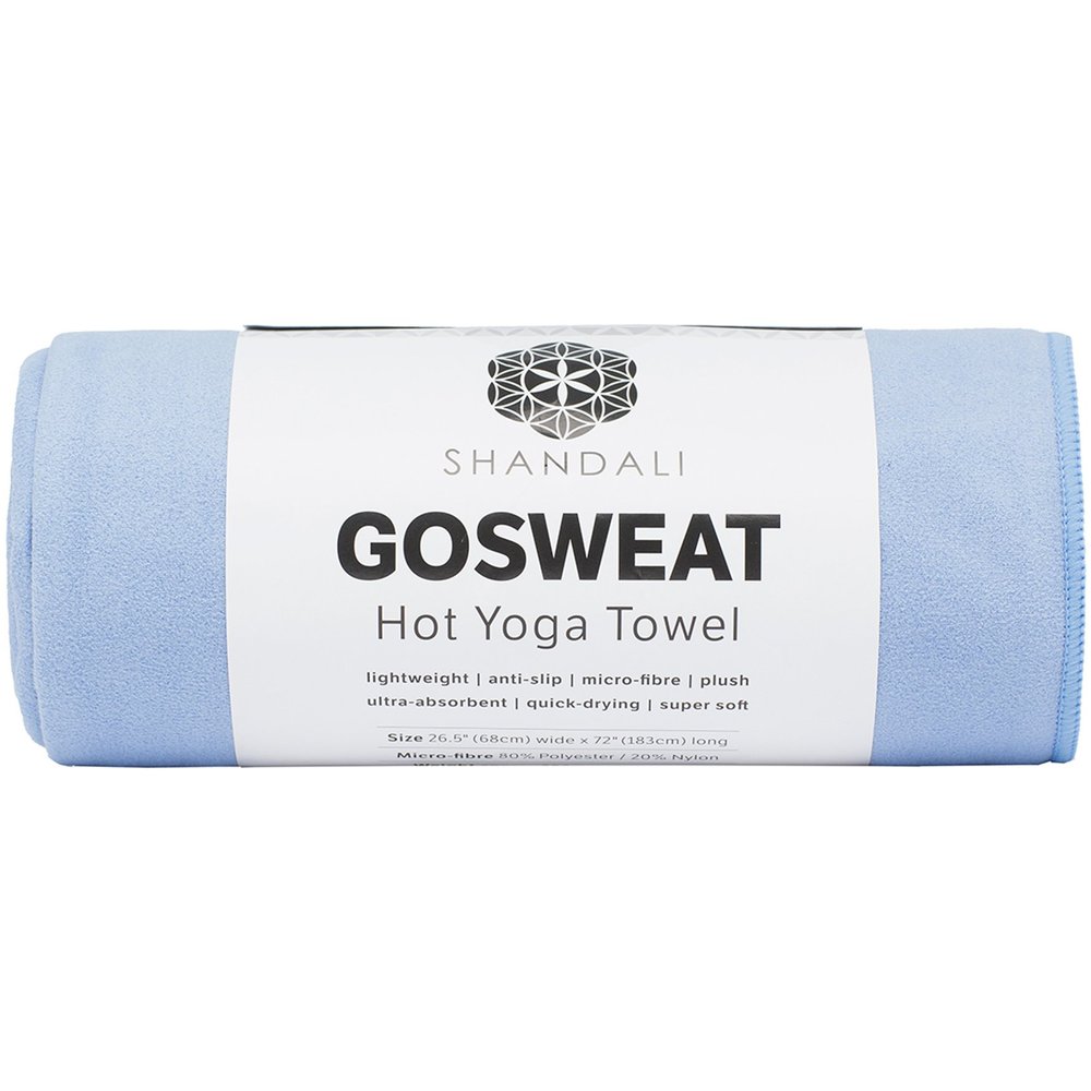 Shandali Hot Yoga GoSweat Microfiber Hand Towel in Super Absorbent Premium Placid Blue Suede for Bikram, Pilates, Gym, and Outdoor Sports. 16 x 26.5 inches.