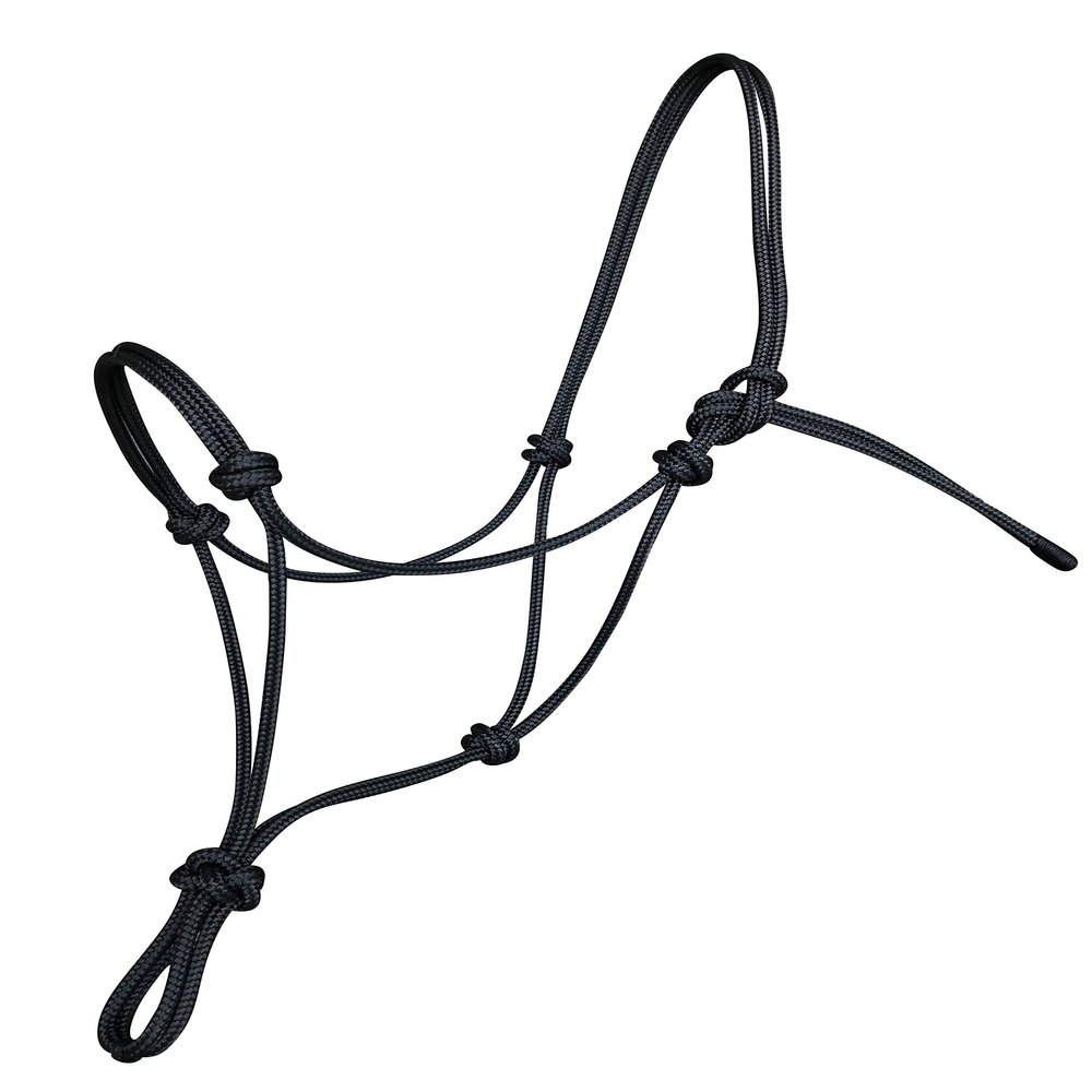 Hunters Saddlery Horse Rope Halters - 11 Sizes - Miniature, Foal, Weanling, Pony, Cob/Arab, Horse, Warmblood, Draft & Custom (Miniature Foal, Black)