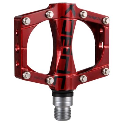 XPEDO TRVS 9 Flat Bicycling Pedals | 6061 CNC Aluminum Body, Cromoly Spindle, Sealed Cartridge & DU Bearings, 24 Replaceable Pins | Red