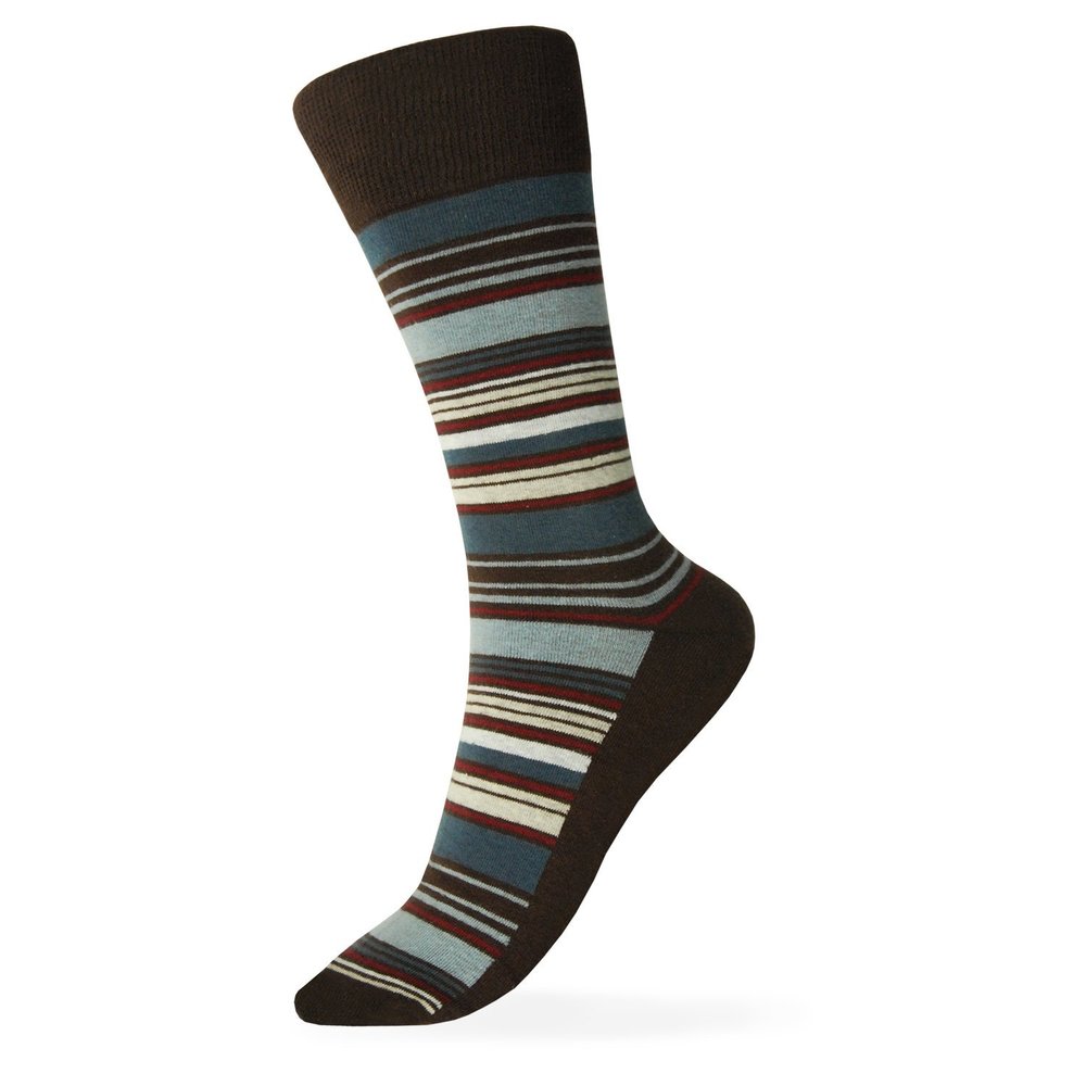 Tuxedo Park Brown, Charcoal, Silver, White, Beige & Apple Red Striped Sock