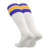 TCK Retro 3 Stripe Tube Socks (Purple/Gold, Medium) view 2