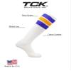 TCK Retro 3 Stripe Tube Socks (Purple/Gold, Medium) view 4