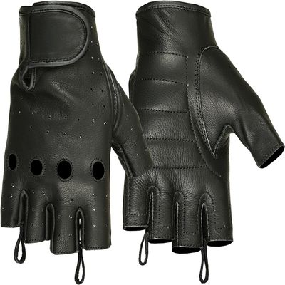 Ladies Deerskin Perforated Fingerless Glove (X-Large, Black)