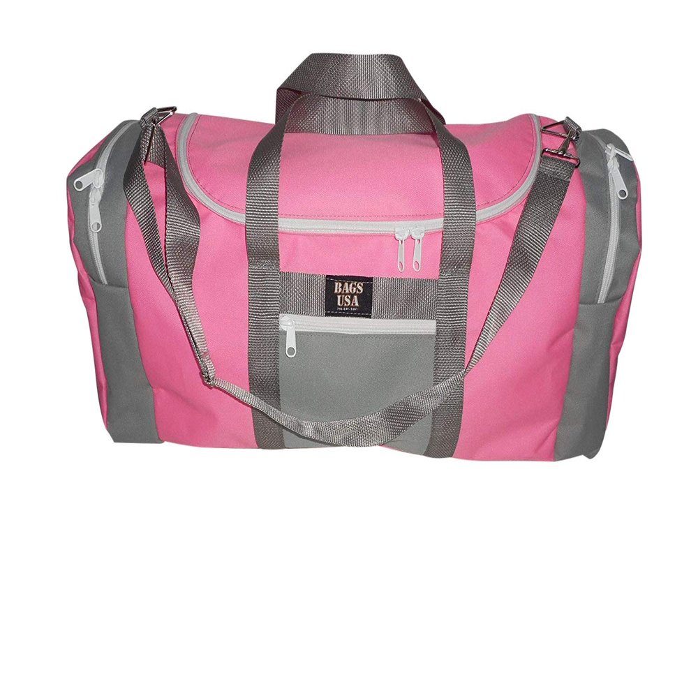 Carry On Bag, Oversize Carry-on U Opening for Easy Excess Front Pocket Made In USA. (pink/Gray)