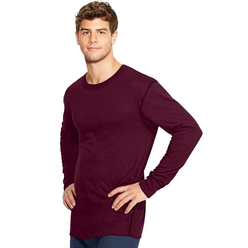 Duofold Men's Thermal Mid Weight Wicking Crew, Bordeaux Red, Large