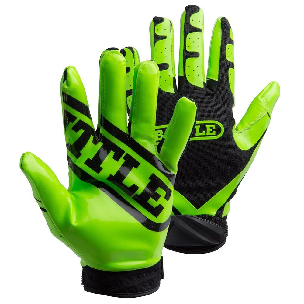 Battle Sports Ultra-Stick Wide Receiver Football Gloves - Adult & Youth Football Gloves - Adult 2X-Large, Neon Green/Black