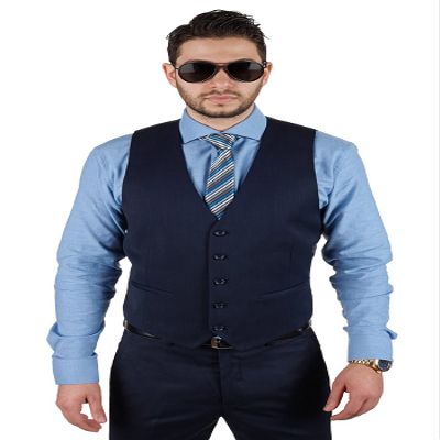 AZAR MAN Men's Slim Fit Dress Suit Vest 5 Button Adjustable Satin Back 44 Chest (Large/XLarge), Solid Navy