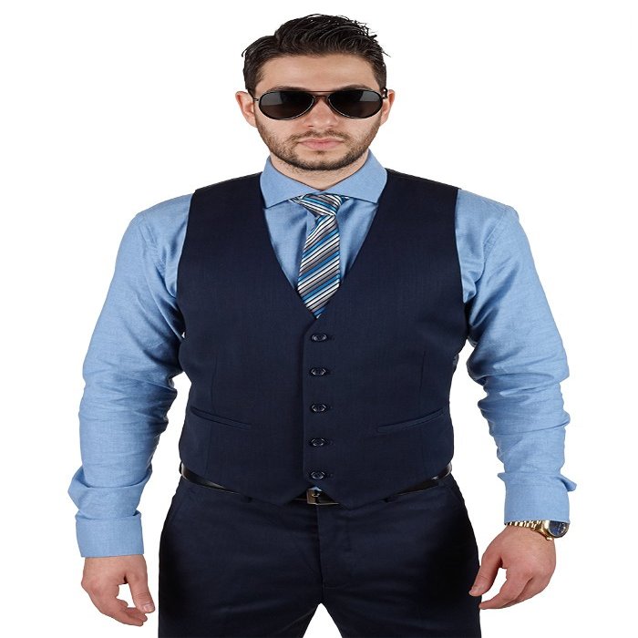 AZAR MAN Men's Slim Fit Dress Suit Vest 5 Button Adjustable Satin Back 44 Chest (Large/XLarge), Solid Navy