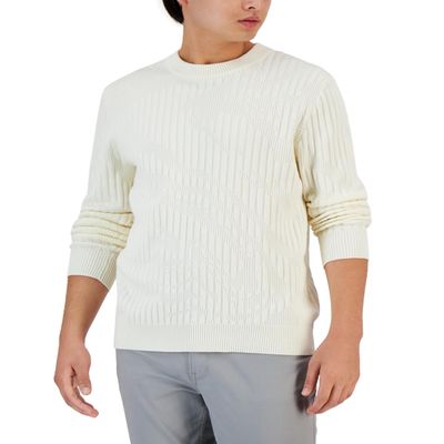 Alfani Mens Ribbed Pullover Crewneck Sweater Ivory XL