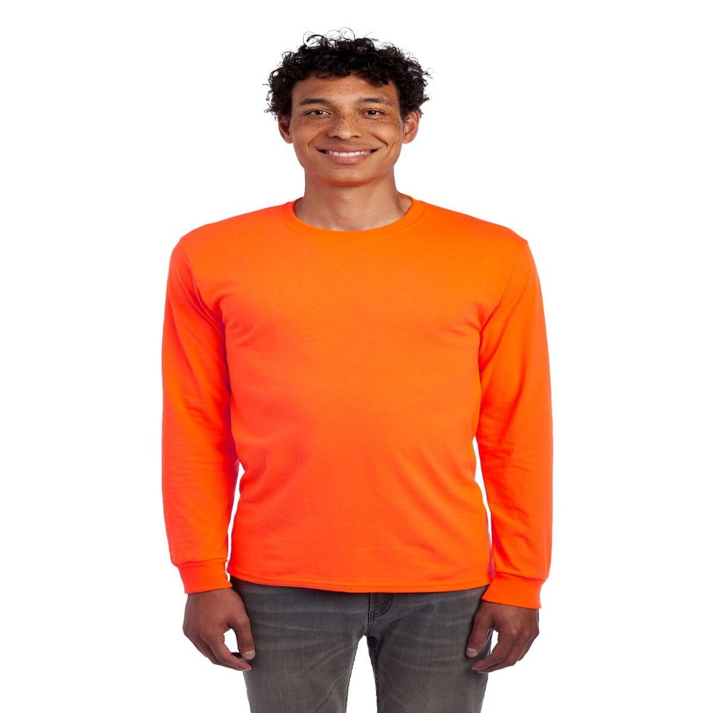 Jerzees Men's Dri-Power Cotton Blend Long Sleeve Tees, Moisture Wicking, Odor Protection, UPF 30+, Sizes S-3X, Safety Orange, XX-Large