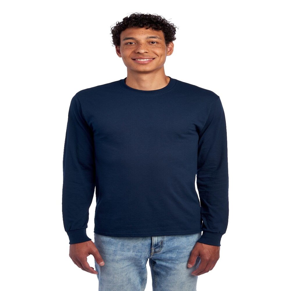 Jerzees Men's Dri-Power Cotton Blend Long Sleeve Tees, Moisture Wicking, Odor Protection, UPF 30+, Sizes S-3X, Navy, Small