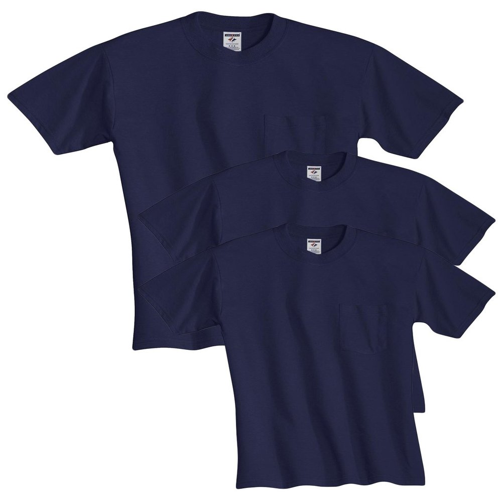 Jerzees Men's Dri-Power Short Sleeve T-Shirt (Pocket & No, Pocket-3 Pack-Navy, X-Large