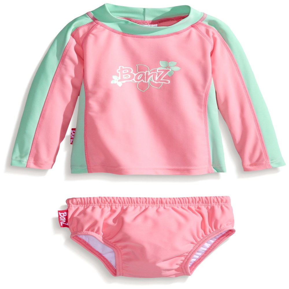 Baby Banz Baby-Girls Newborn Long Sleeve Rash Guard and Swim Diaper Set Pink-Mint, Pink/Mint, 12-18 Months